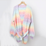 Talvine kampsun, Vikerkaarev&auml;rviline tie-dye keskmise pikkusega lai kardigan, Naiste kootud kampsunik-mantel S roosa