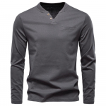 AIOPESON Kvaliteetne Meeste Pikkade Varrukatega T-s&auml;rk Mood Puhas Puuvill Henley Kraega Pikk T-s&auml;rk Mees Polera Manga Larga Hombre EUR M 65-75kg