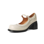 Moodsad Uued Kevadised Naiste Kingad Ehtsad Nahast Kingad Naistele &Uuml;mar Nina Paks Kontsaga Kingad Retro Mary Janes Nikerdustega Kolledžit&uuml;druku Kingad 34 beež