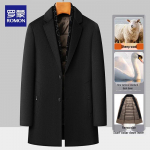 ROMON Men's Detachable Down Liner Wool Blend Mid-Length Overcoat 2XL
