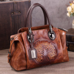 Johnature Hiina stiilis suur mahutavusega k&auml;ekott Retro reljeefne naiste kott Mitmek&uuml;lgne &otilde;la- v&otilde;i crossbody kott pruun