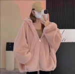 S&uuml;gis-talvine naiste karvane kapuutsiga kampsun-jakk Korea stiilis lai l&otilde;ige paksendatud sametiga XL aprikoosi