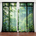 2 tk Ilus Hiina stiilis aknakujutisega kardin - Kunstiline kodu kaunistav kardin  Kogu hooaja dekoratiivsed kardinad 100*130 Grommet Top 1pcs