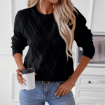 Naiste avara &uuml;mara kaelusega pullover teemanttekstuuriga silmkoeline sviiter pikkade varrukatega topid XL beež