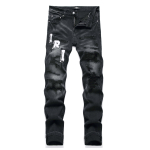 Trendikad Noorte Mustad Kitsad Teksap&uuml;ksid Kulutatud Rebitud Patchwork Elastikud Meeste Denim P&uuml;ksid Stiil 3529 36 must