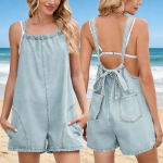 Naiste laiad teksap&uuml;ksid-l&uuml;hikesed kombinesoonid Reguleeritava rihmaga seljalt seotavad Vabaaja kombinesoon taskutega Varrukateta Jumpsuit Playsuit XL