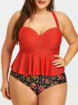 Moodne Suvine Seksikas Pluss Suuruses Naiste Ujumisriided Tankini Lilleline Peplum Elegantsuse ja Mugavuse Eest L punane