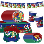 Jalgpalli MM-i peotarvikute komplekt 2026 Paberist taldrikud Salvr&auml;tikud Tassid Dekoratsioonide komplekt B&auml;nneriga M&auml;nguteema 7inch plates (10 pcs/pack)