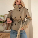 V&ouml;&ouml;ga V&ouml;&ouml;koht L&uuml;hikesed Trench-jakid Naistele Kahe n&ouml;&ouml;pidega P&uuml;stkrae Mantlid S&uuml;gis Vabaaja Vintage Jakk Naiste Jakk XS khaki
