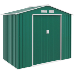 7 x 4 jalga metallist aiakuur, v&auml;listingimustes hoiustamise t&ouml;&ouml;riistakuur ventilatsiooniavadega, vundamendikomplekt ja lukustatavad topeltuksed, roheline 213 x 130 x 185 cm