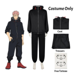 Yuji Itadori Cosplay Kost&uuml;&uuml;mi Komplekt Parukaga Must Jakk Kapuutsiga &Uuml;likond Anime Spordir&otilde;ivad Halloween Unisex S black