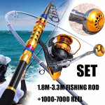 Spinningu ja -rulli kombineeritud s&uuml;siniku teleskoopvarraste ja t&auml;ismetallist spinningurullidega p&uuml;&uuml;gikomplektid 1.8M&1000