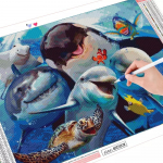 Teemanttikandid Maalimine Loomahai Teemanttikandite m&uuml;&uuml;k Delfiinide pildid kividest mosaiigist kodukaunistus Full Round (20X30CM)