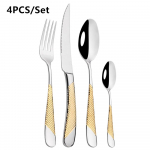 Kuldne lauan&otilde;ude s&ouml;&ouml;giriistade komplekt 304 roostevabast terasest s&ouml;&ouml;giriistad k&ouml;&ouml;k &otilde;htus&ouml;&ouml;k kahvel lusikas nuga l&auml;&auml;ne s&ouml;&ouml;giriistade komplekt kodupidu 1set / 4pcs