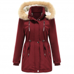Naiste soe talvine parkmantel kunstkarusnahast kapuutsiga fliisvoodriga paks sherpa puffer jope veekindel tuulekindel v&auml;lisriided S-3XL 5 v&auml;rvi 2XL burgundiapunane