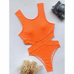 Rib Naiste &uuml;hes t&uuml;kis ujumistrikoo Naiste ujumisriided Solid Monokini k&otilde;rge l&otilde;ikega ujumiskost&uuml;&uuml;m Seksikas rannariided Ujumiskost&uuml;&uuml;m Naistele S oranž