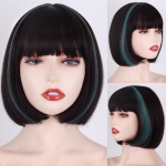 MISSQUEEN naiste moekas l&uuml;hike bob-parukas koos tukkidega Gradientpruun blond s&uuml;nteetilisest kiust parukas Lolita Party Cosplay igap&auml;evaseks kasutamiseks