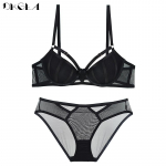 DKGEA Bandage Push Up rinnahoidja, paksu polsterdatud naiste seksikas aluspesu komplekt 70A must