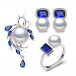 LSOOYH looduslik mageveep&auml;rli kaelakee kuubiktsirkooniumoksiid, sinine kristall-lillega k&otilde;rvar&otilde;ngad naistele p&auml;rlitega ehete komplektid valge