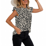 Moodne Leopardimustriline pluus Naiste s&auml;rk vabaaja riided 2023 Topid Poolk&otilde;rge kraega kroonleht varrukad Sinised s&auml;rgid 24909 S aprikoosi