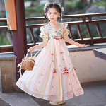T&uuml;druk Hanfu iidne kost&uuml;&uuml;m lapsed Hiina stiilis v&auml;ikese t&uuml;druku kleit Tang kleit printsessi seelik rahvariided lapsed S roosa