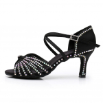 Naiste Rhinestone'i ladina tantsujalatsid Salsa peo tantsukingad k&otilde;rge kontsaga 7 cm 34 must