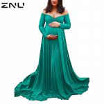 ZNU rasedate fotograafia ballikleit rasedatele seksikas &otilde;lgadeta pikkade varrukatega tavaline maksikleit S roheline