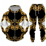 Luksuslik kuldse mustriga 3D-prindiga meeste lukuga spordidressi komplekt vabaaja kapuuts + p&uuml;ksid 2 tk Komplektid &uuml;lisuur kampsun, mood meeste riided 2XL