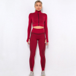 Uus Woemni &otilde;mblusteta joogakomplekt Spordir&otilde;ivad S&uuml;gis- ja talvine pikkade varrukatega Crop Top P&uuml;stkrae k&otilde;rge v&ouml;&ouml;kohaga s&auml;&auml;rised Spordi&uuml;likonnad S punane