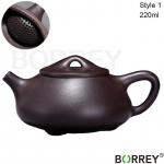 BORREY autentne Yixing Purple Clay teekann 220 ml Mini Zisha Clay k&auml;sitsi valmistatud teekann, must Kung Fu teekann Puer Oolong teekann Style 2(220ml)
