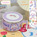 Kawaii roostevabast terasest ramenikauss kaanega, armas suur kiirnuudlite, puuviljasalati, riisi, supi kauss, k&ouml;&ouml;gin&otilde;ud 1000/1300ml