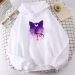 Vintage Anime kapuutsid Naiste kampsunid Tr&uuml;kitud Cat Moon pikkade varrukatega Kawaii kapuuts Multifilmi topsid Graafilised naiste riided 4XL white