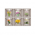 3D vin&uuml;&uuml;list seinakleebis vaaside disainiga Rohelised taimed Lilled Mittepleekivad Lihtsad toimingukleebised D