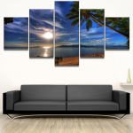 Seinakaunistus Kodukujundus Elutuppa 5-osaline HD-prindiga maal Troopiline rand Palmid P&auml;ikeseloojang Merevaade Maastik L&otilde;uend Ilma raamita Ilma raamita 40x60cm*2 40x80cm*2 40x100cm*1