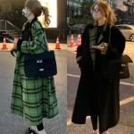 S&uuml;gistalv uus moodne kontrastv&auml;rvi roheline villane mantel positiivseks tagurpidikandmiseks lahtine pikk villane mantel S roheline