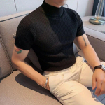S&uuml;gisene kootud T-s&auml;rk Turtlene kaelusega kampsunid meestele Korea riided Slim Fit vabaaja s&auml;rk Oversize pullover M must