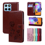 Naiste rahakoti &uuml;mberp&ouml;&ouml;ratav &uuml;mbris Rose Flower nahast telefoni kaas + kaardiraha pesa HONOR X5 X6 X6A X7 X7A X8 X8A X9b X9a 5G Magic 4 5 Lite jaoks Honor X8a pruun