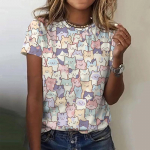 3D Kawaii Cat Print Naiste T-s&auml;rgi Topid 2023 Suvised Mood T-s&auml;rgid Harujuku Loomade L&uuml;hikeste Varrukatega T-s&auml;rgid Suurem&otilde;&otilde;dulised Laides Riided 2XL