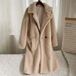 S&uuml;gis- ja talvine lahtise karusnahaga &uuml;hes t&uuml;kis tehiskarusnahast jope Naiste keskmise pikkusega suur tuulejope lambavillast jope XXXL beež