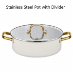 Roostevabast terasest pott jagajaga, keevituseta kuumpott, kahe maitsega supipott Shabu Shabu pott, karastatud klaasist kaanega induktsioonk&ouml;&ouml;gin&otilde;ud, 12 tolli valge