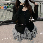 Slim Hot Sweet Lace Patchwork Print Stars T s&auml;rk Naiste riided Pikad varrukad Harajuku Y2k kardigan Tee Femme 90s S must