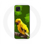 &Uuml;mbris Samsung Galaxy A22 5G Yellow Parakeet Birds rohelise taustaga