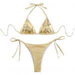 2 tk/komplekt Naiste seksikas bikiinikomplekt Pronksja pinnaga, p&auml;itsetega rinnahoidja, n&ouml;&ouml;riga p&uuml;ksikud, kiirelt kuivav ujumistrikoo, rannariided M kuldne