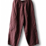Johnature naiste vintage p&uuml;ksid elastne v&ouml;&ouml;koht &uuml;hev&auml;rviline lapiline taskud p&uuml;ksid langevad lahtised laiad p&uuml;ksid One Size tumepunast v&auml;rvi