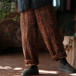 Johnature naiste vintage print lillelised laiad p&uuml;ksid elastne v&ouml;&ouml;koht soojad talvep&uuml;ksid pluss puuvillased naiste vabad p&uuml;ksid One Size tume kohvi v&auml;rv