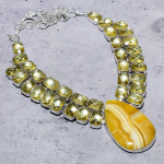 Natural Yellow Septarian, Citrine Gemstone 925 Sterling Silver Necklace 18 g8c65