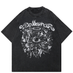 2024 Streetwear Evil Eye Graphic Unisex T-s&auml;rk Puuvillane Pestud Must Ts&auml;rk Unisex Topid Tees Suvine l&uuml;hikeste varrukatega T-s&auml;rk S must