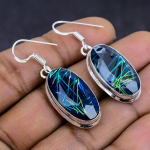 Natural Blue Rutile Gemstone 925 Sterling Silver Jewelry Earring 1.69 a1i61