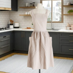 Catering Apron Barista Pleated Skirt Bibs waterproof with Pockets Sleeveless for Restaurant Gray1