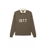 Fear of God Essentials 1977 Seeria FW22 Henley Rugby Pikak&auml;eline Polo Kontrastsete Numbrite Prindiga Unisex Topid Puidu-Pruun FOG-FW22-032 L
